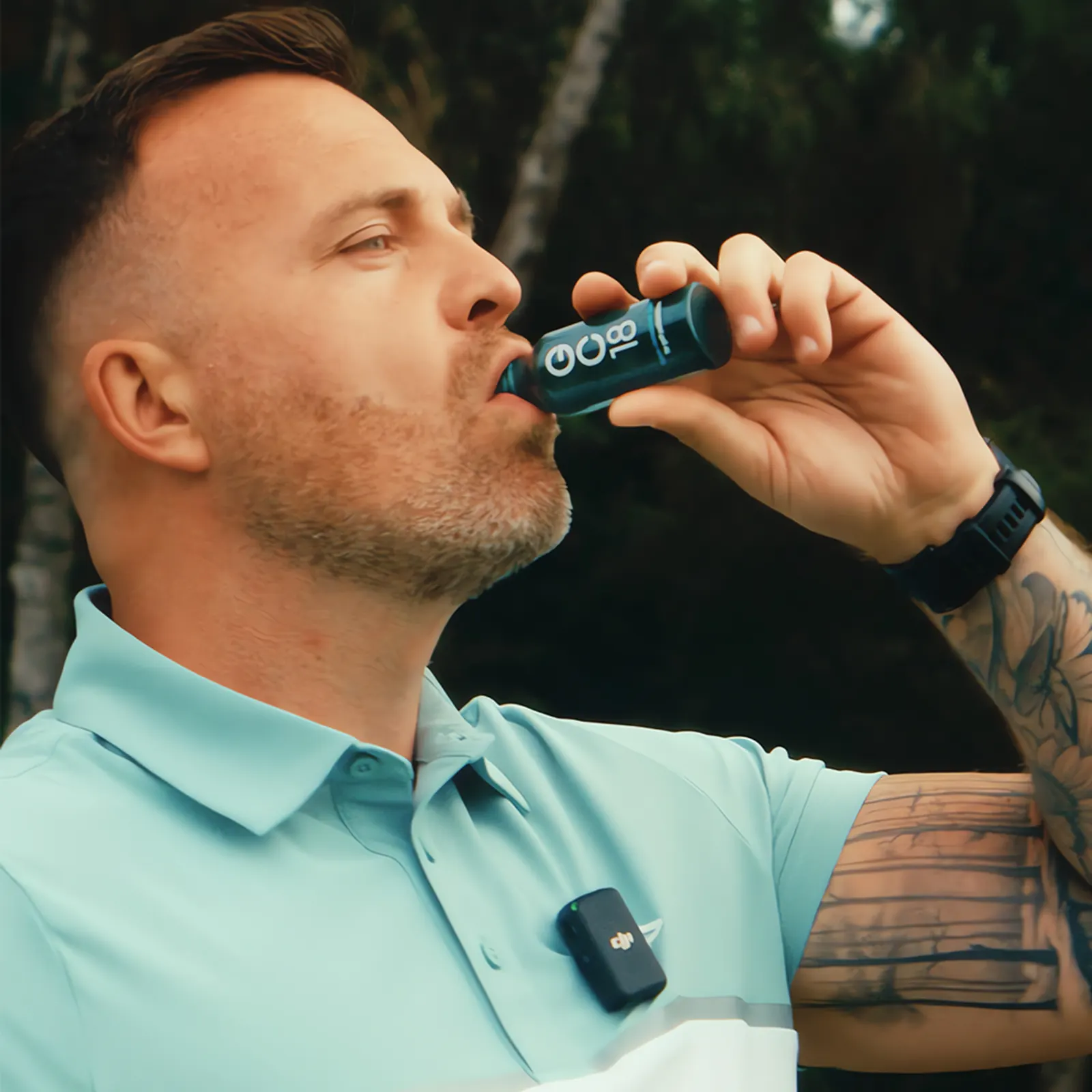 Golfer drinking a GC18 shot