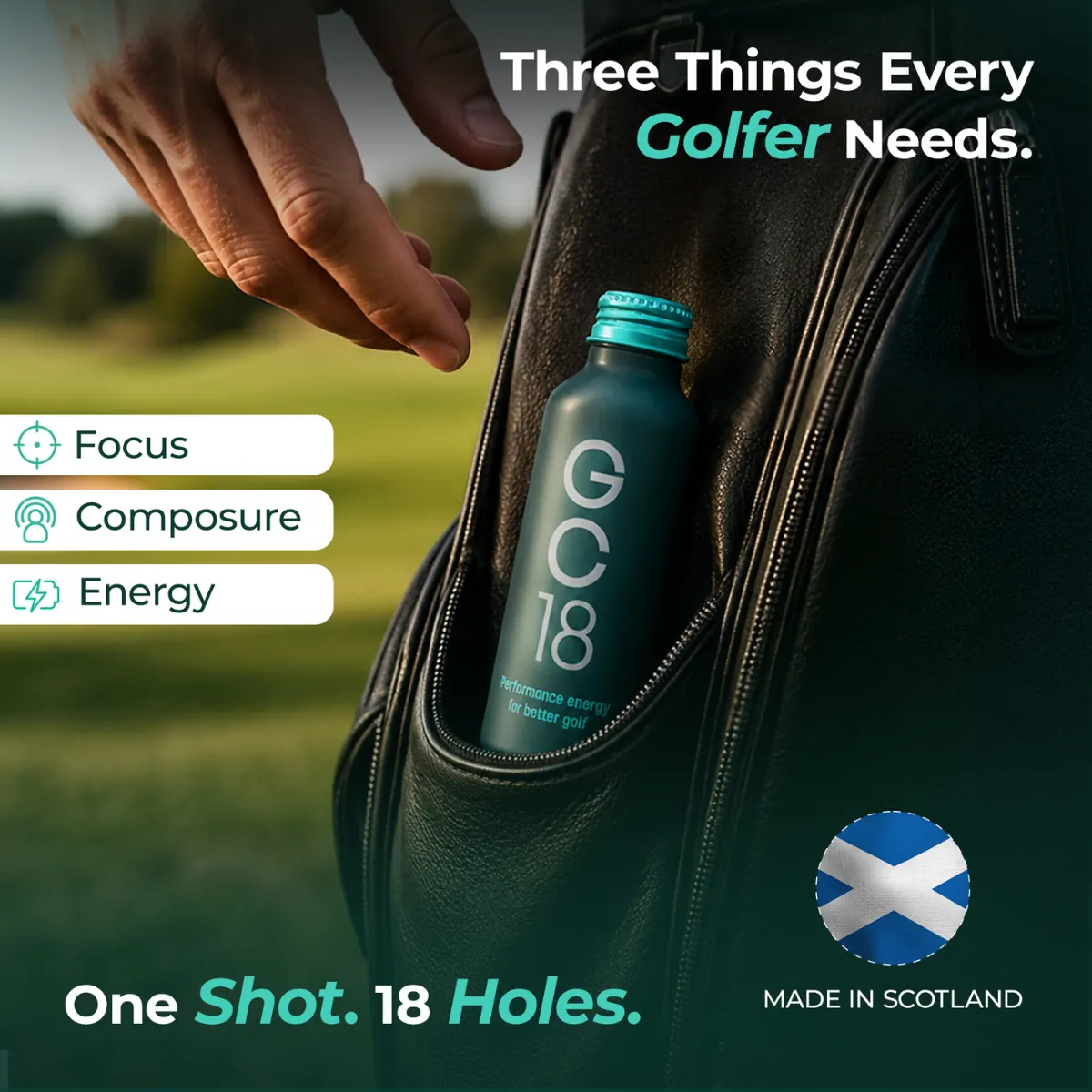 GC18 performance shot in a golf bag pocket